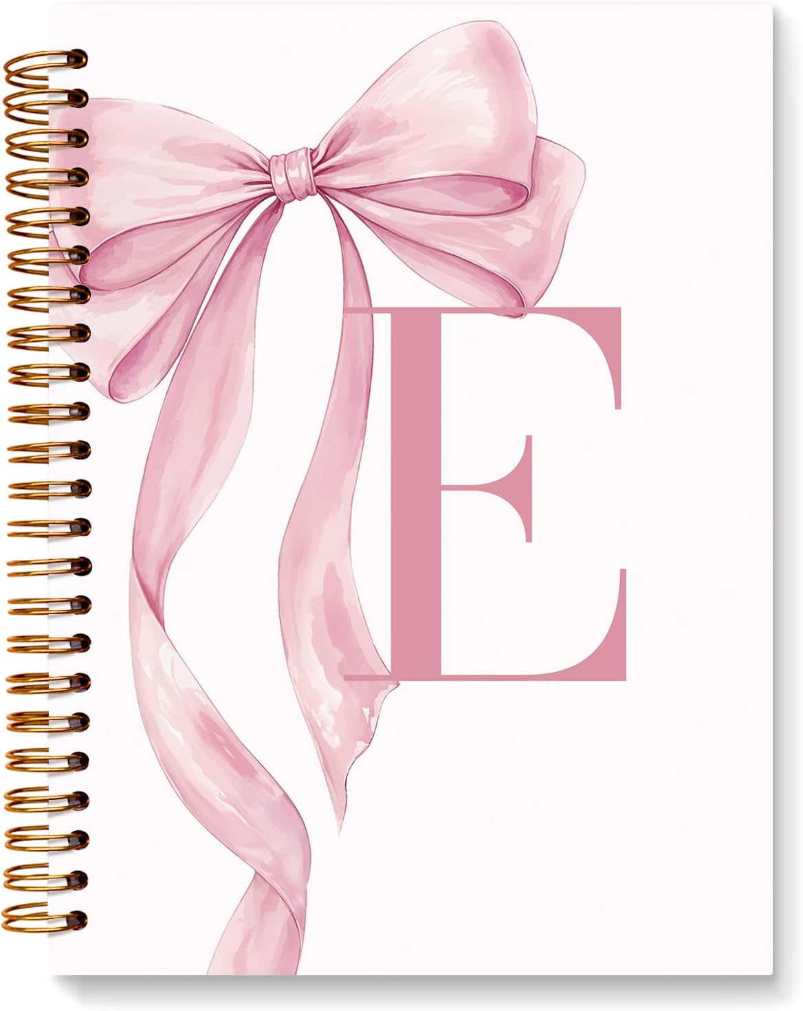 JXREQ Coquette Pink Bow Personalized Notebook, Initial Letter E Monogram Journal, Preppy Girly Ribbon Bow Journal, Monogrammed Gifts for Women, Aesthetic Spiral Notebook 5.5x8.3