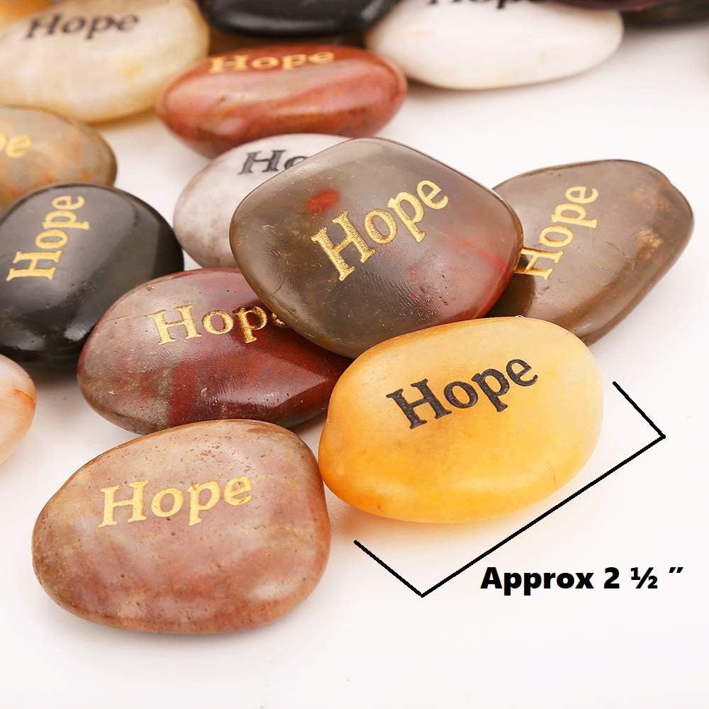ROCKIMPACT 50PCS Hope Stones Engraved Inspirational Rocks Prayer Stones Gift Healing Stone Encouragement Hope Rocks Wholesale Bulk, 2"-3" ea