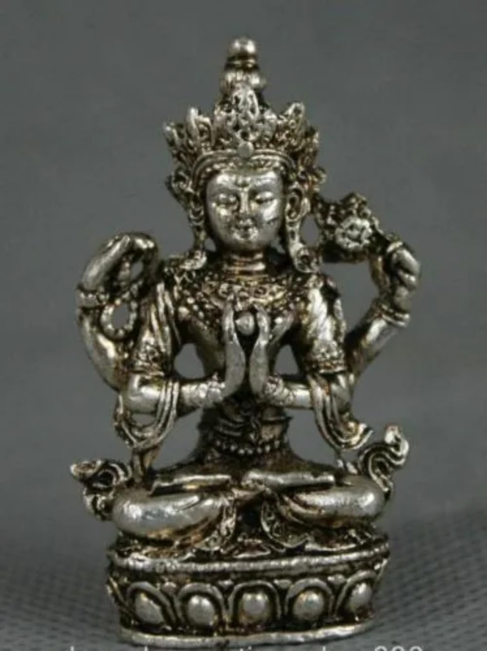 YTDJJWLS 5.5cm Tibet Buddhism Miao Silver Seat 4 Arms Chenrezig Buddha Avalokiteshvara Statue