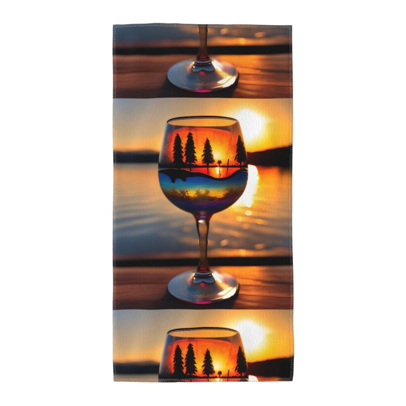 Cbaaghh Sunset Wine Glass Print Towel, Towels Thick Face Towels Fast Drying Washcloth For Bath, Spa, Gym