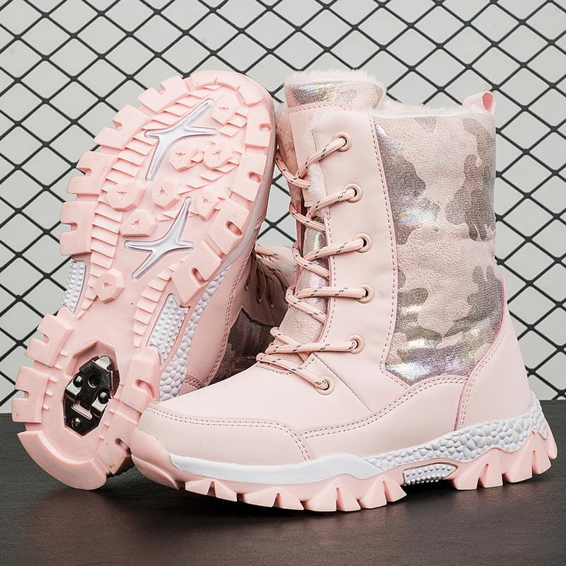 Kids/Girls Snow Boots Winter Warm Water-Proof Outdoor Slip đ„esistant Cold Weather Comfortable Toddler Girl Hiking Walking Boot 6