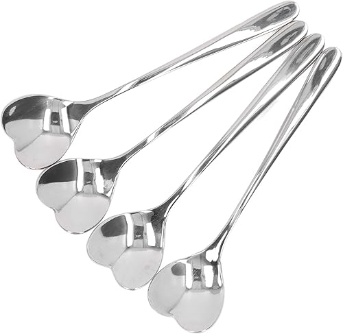 4 cucharas de café, cucharaditas de acero inoxidable en forma de corazón de 4 pulgadas, encantadora cuchara ergonómica de metal para postres,