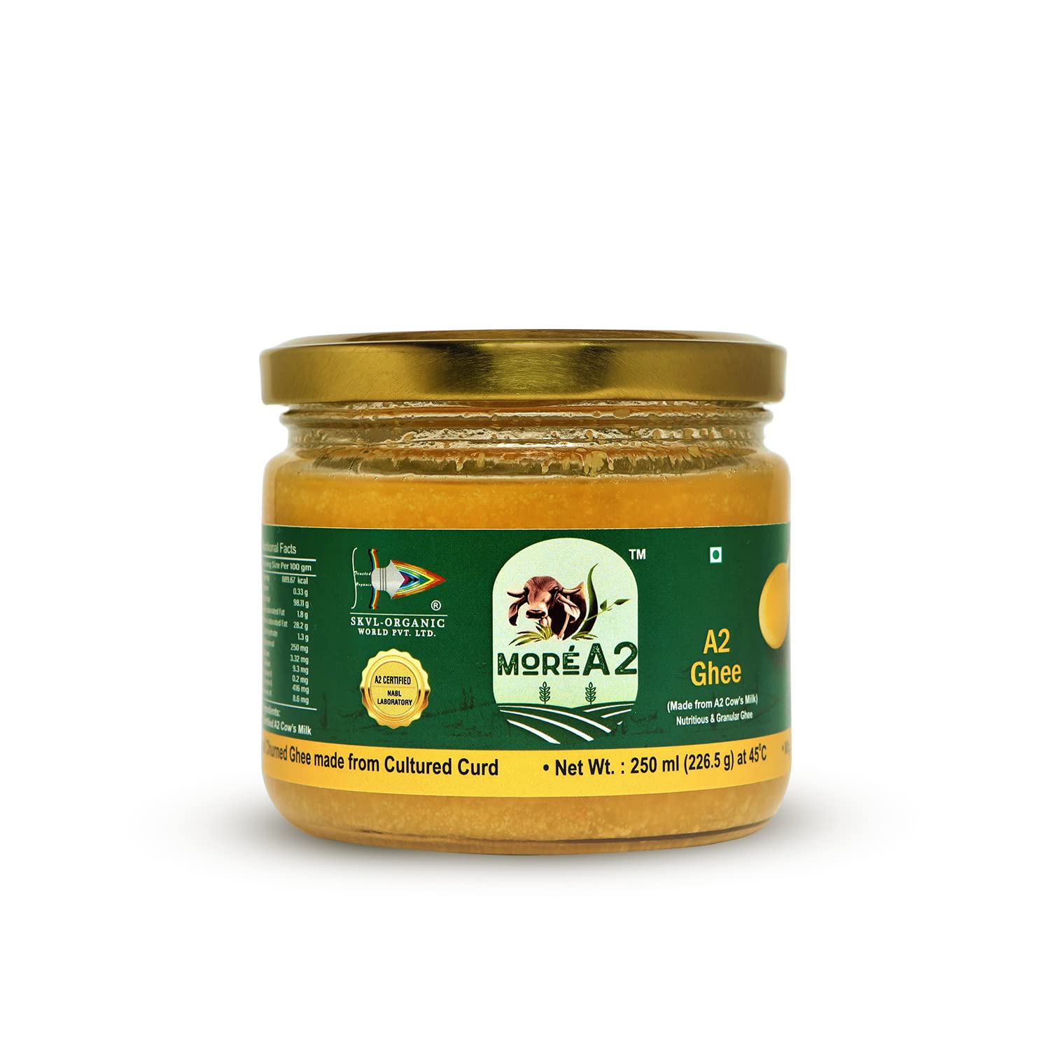 8 Oz (250 ml) MoreA2 Cultured Ghee | Free range | Grass Fed Cows | Ancient/Ayurvedic Bilona Hand Churning Method | Prepared Utilizing natural source