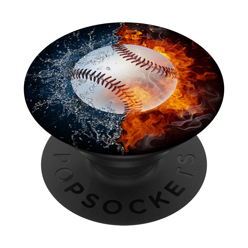 Baseball Fire Water Men Boys Kids Zen Yin Yang Taoism Taoist PopSockets Swappable PopGrip