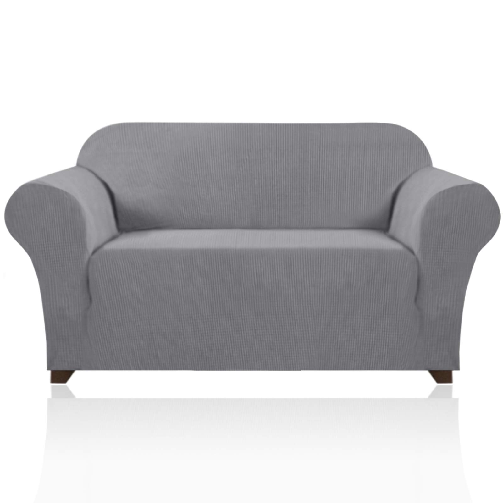PrinceDeco Stretch Loveseat Sofa Cover Slipcover Couch Cover for 2 Cushion Sofa Washable Sofa Cover for Pets Friendly Furniture Protector Covers with Non Slip Bottom(Loveseat, Dove)