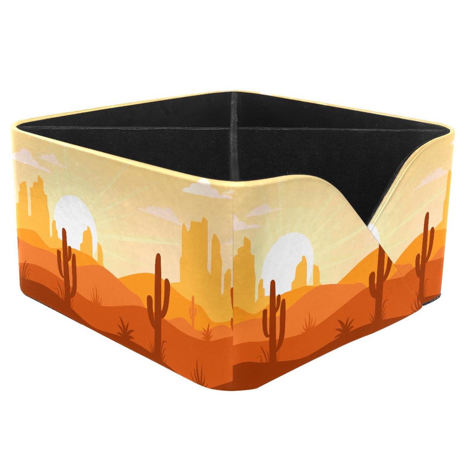 KengjuTesu Landscape with Desert and Cactus Sundown Illustration Desktop Organizer Pen Holder, Rectangular Pencil Cup for Office, Study and Makeup Stations