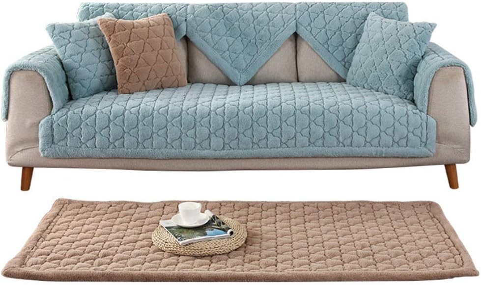 Plush Armrest and backrest for Quilted Furniture protectors covers For pet Thicken Sectional sofa covers l shape Anti-slip slipcover For sofa,Loveseat,Recliner,Chair-Blue Backing or Armrest(35x35inch)