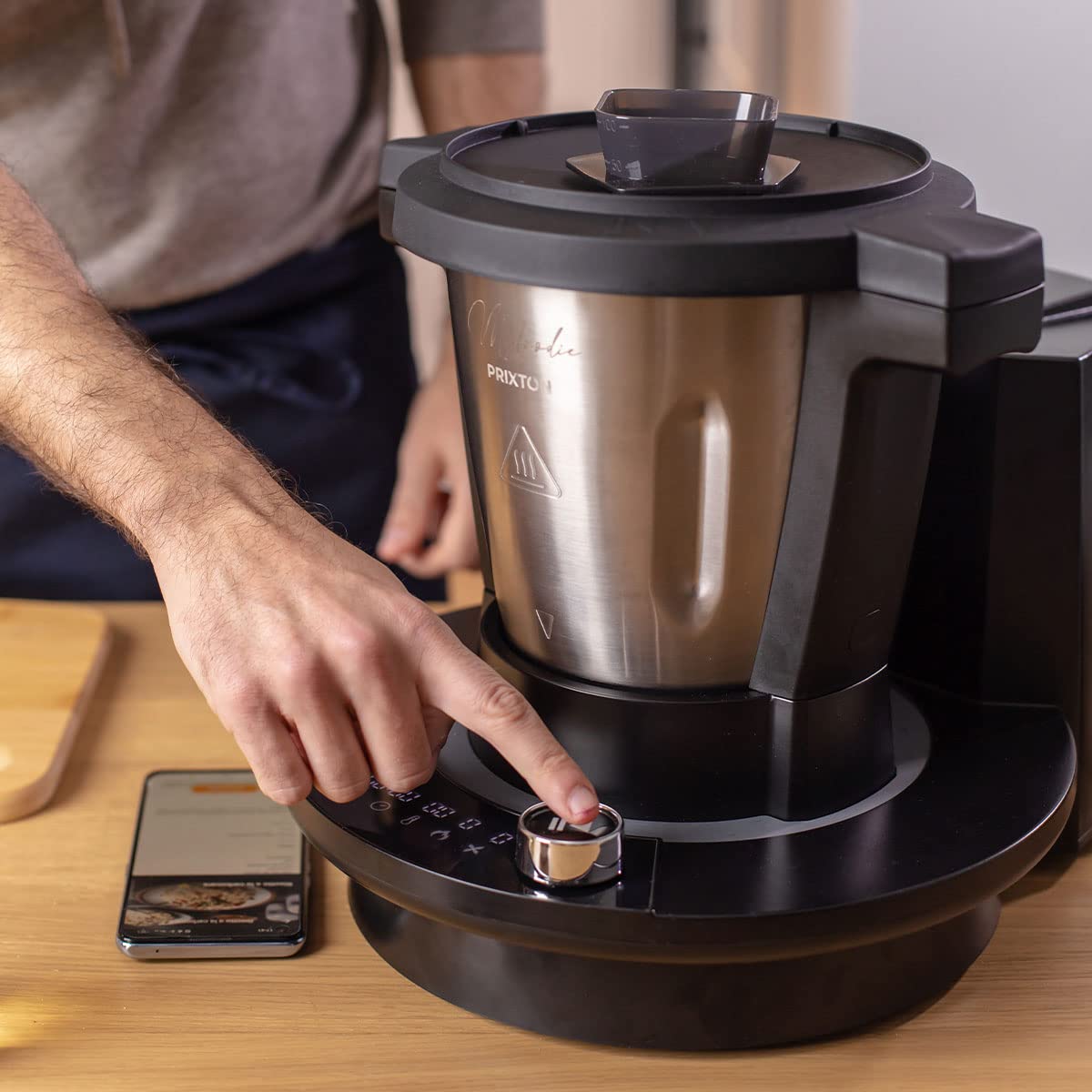 PRIXTON Robot de Cocina Multifunción My Foodie WiFi Pantalla táctil APP móvil con Recetario 1000 W 10 Velocidades Vaporera Doble