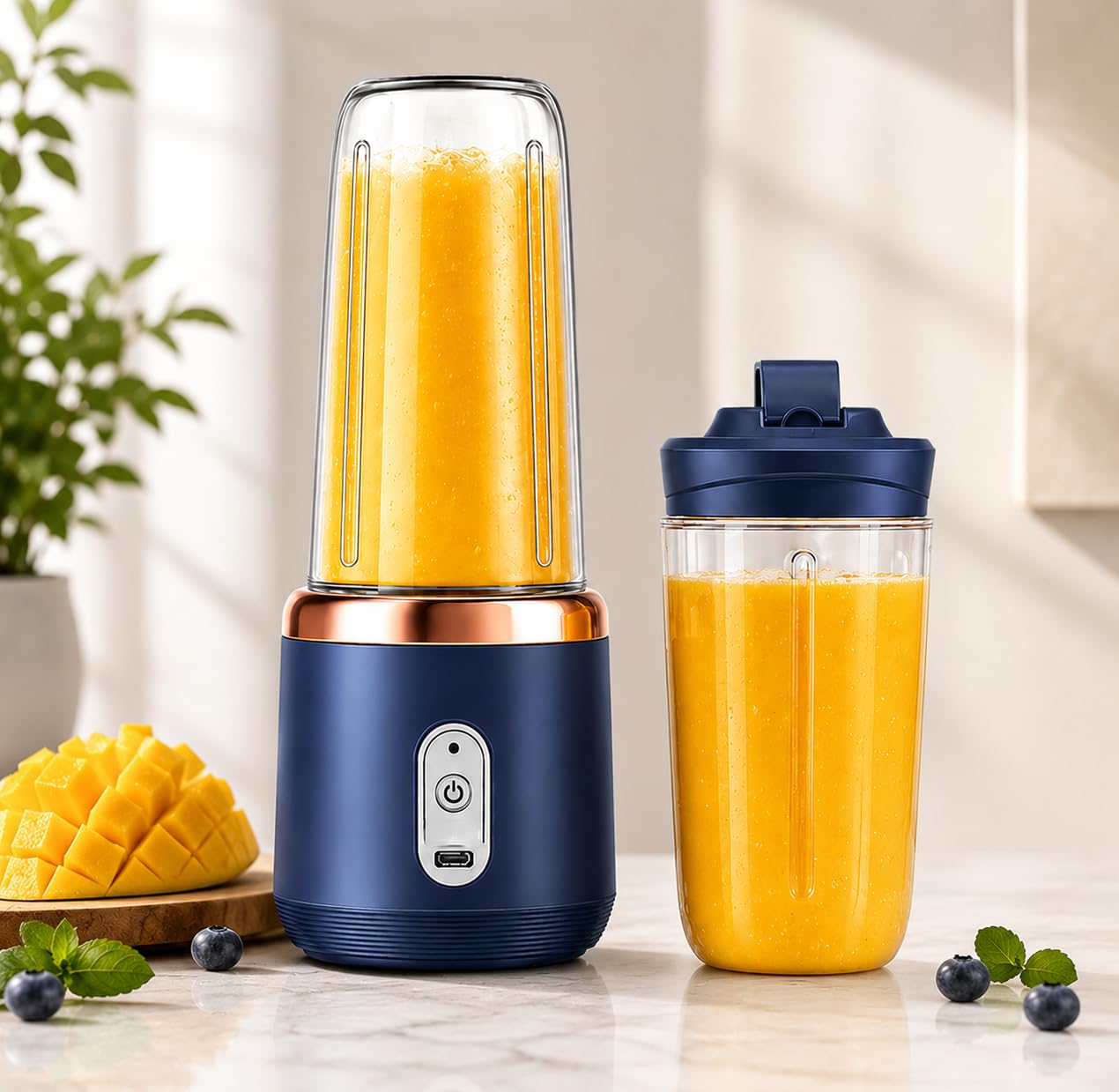 Portable Personal Blender, 45W USB Rechargeable, for Smoothies and Juices, with Travel Cup and Lid, Multicolor-image-23