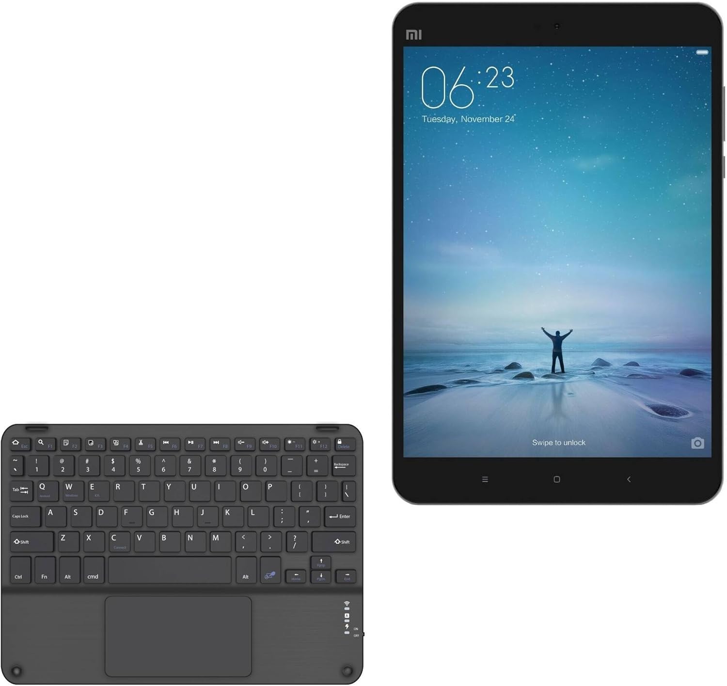 BoxWave Keyboard Compatible with Xiaomi Mi Pad 2 - SlimKeys Bluetooth Keyboard with Trackpad, Portable Slim TouchPad - Jet Black