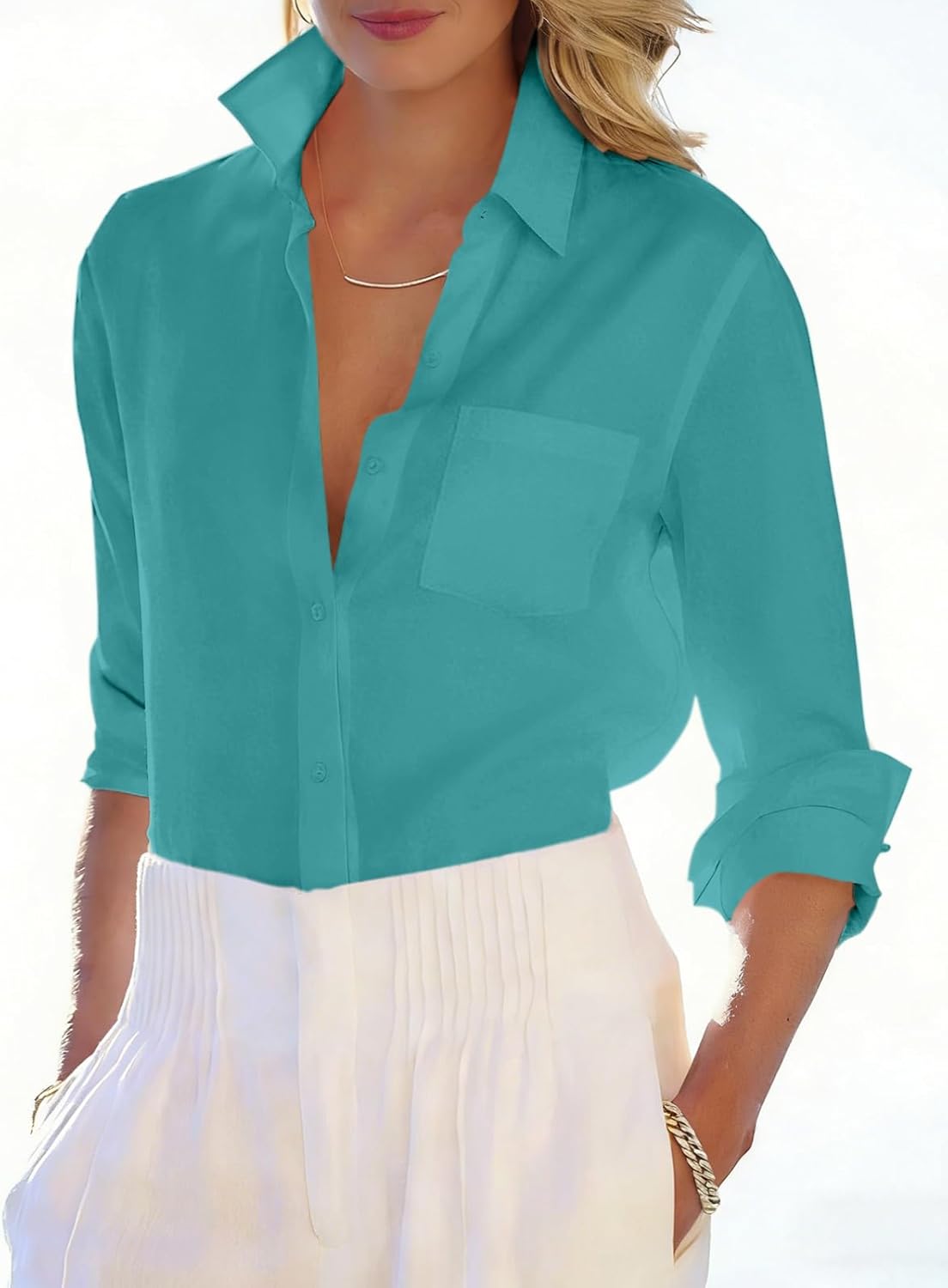 Button Down Shirts for Women Long Sleeve Dress Shirt Wrinkle Free Collared Work Shirt Casual Office Blouse Top - Image 2