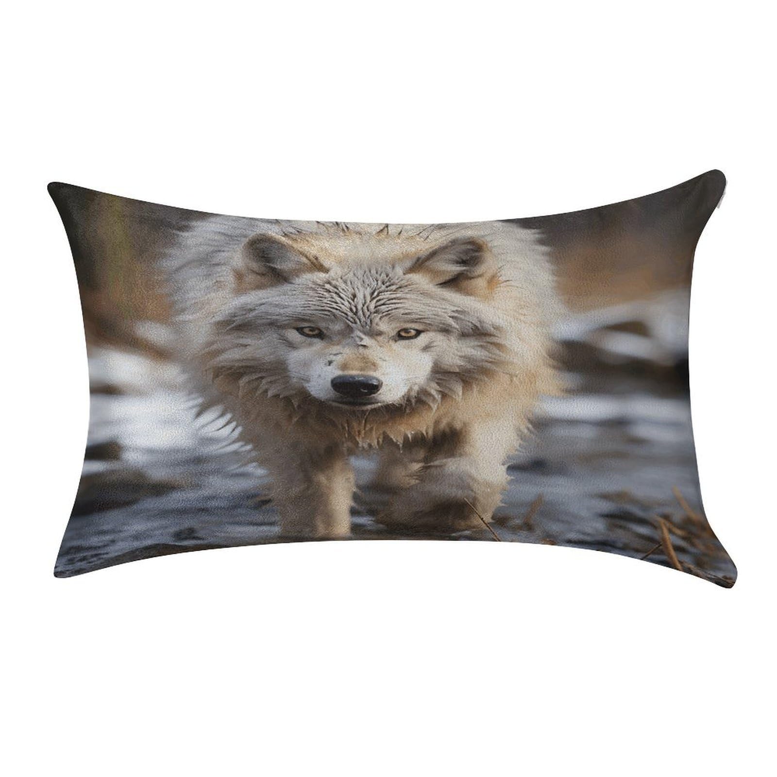 VstaDank Walking Wolf Throw Pillow Cover 12"×20" Ultra Soft Pillowcase Cozy Lumbar Pillow Shell Gold Velvet Exquisite Decorative Cushion Sham Protector for Couch Sofa Bedroom