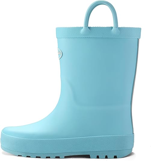 K KomForme Kids Rain Boots, Waterproof Rubber Matte Boots with Easy-on Handles