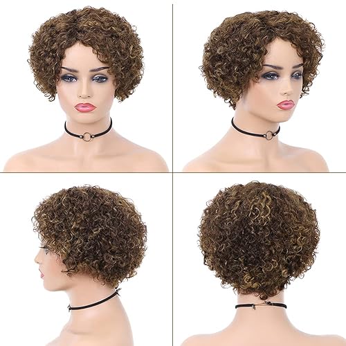 Miniatura 3 de Quantum Love Pelucas de cabello humano rizado profundo sin encaje frontal, pelucas de cabello humano rizado profundo con parte lateral, corte Bob