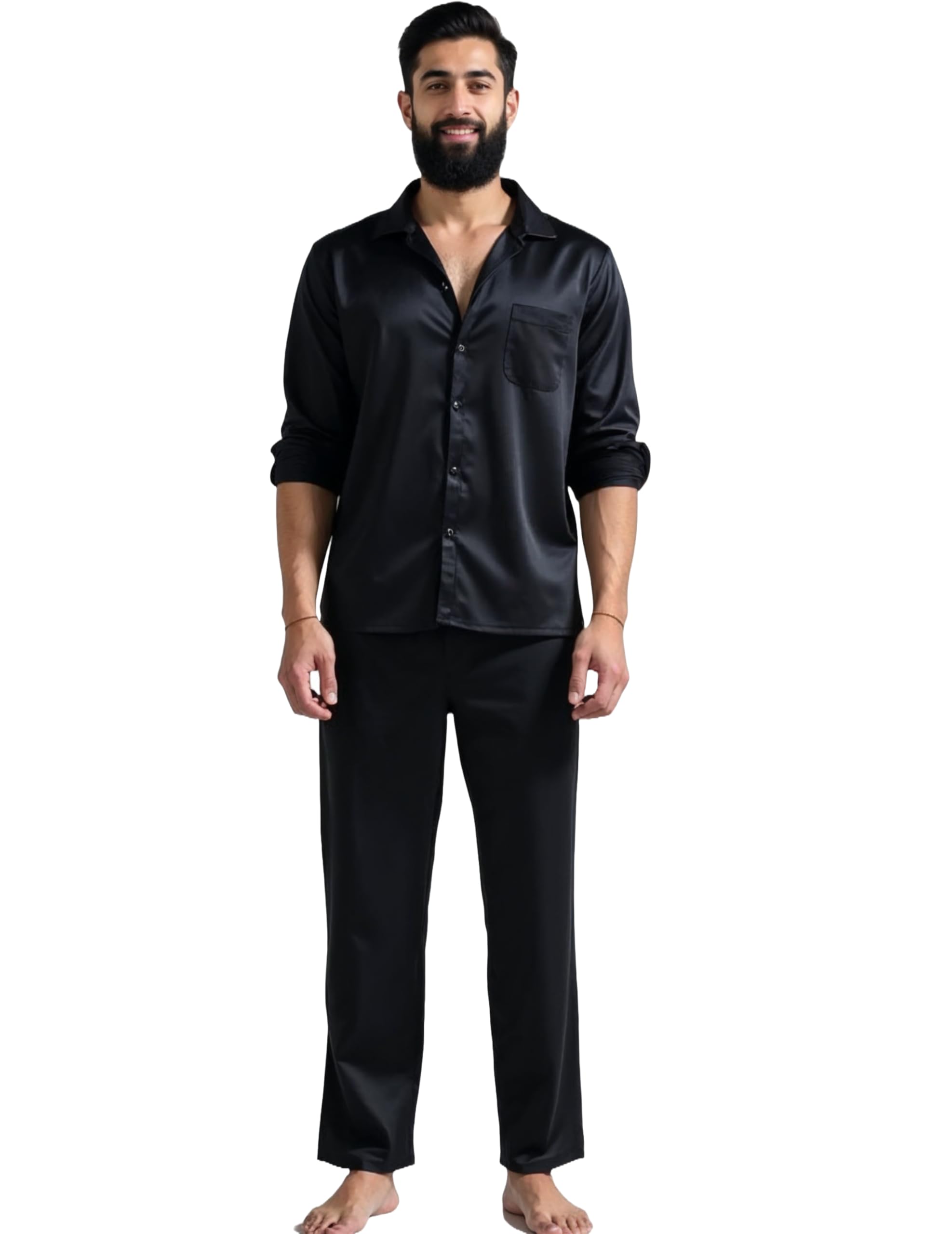 alldaysilk Men’s Black Silk Pajama Set | Luxury Sleepwear & Loungewear | Soft, Breathable, Lightweight Night Suit with Contrast Piping | Forever Close to Your Skin-picture-21