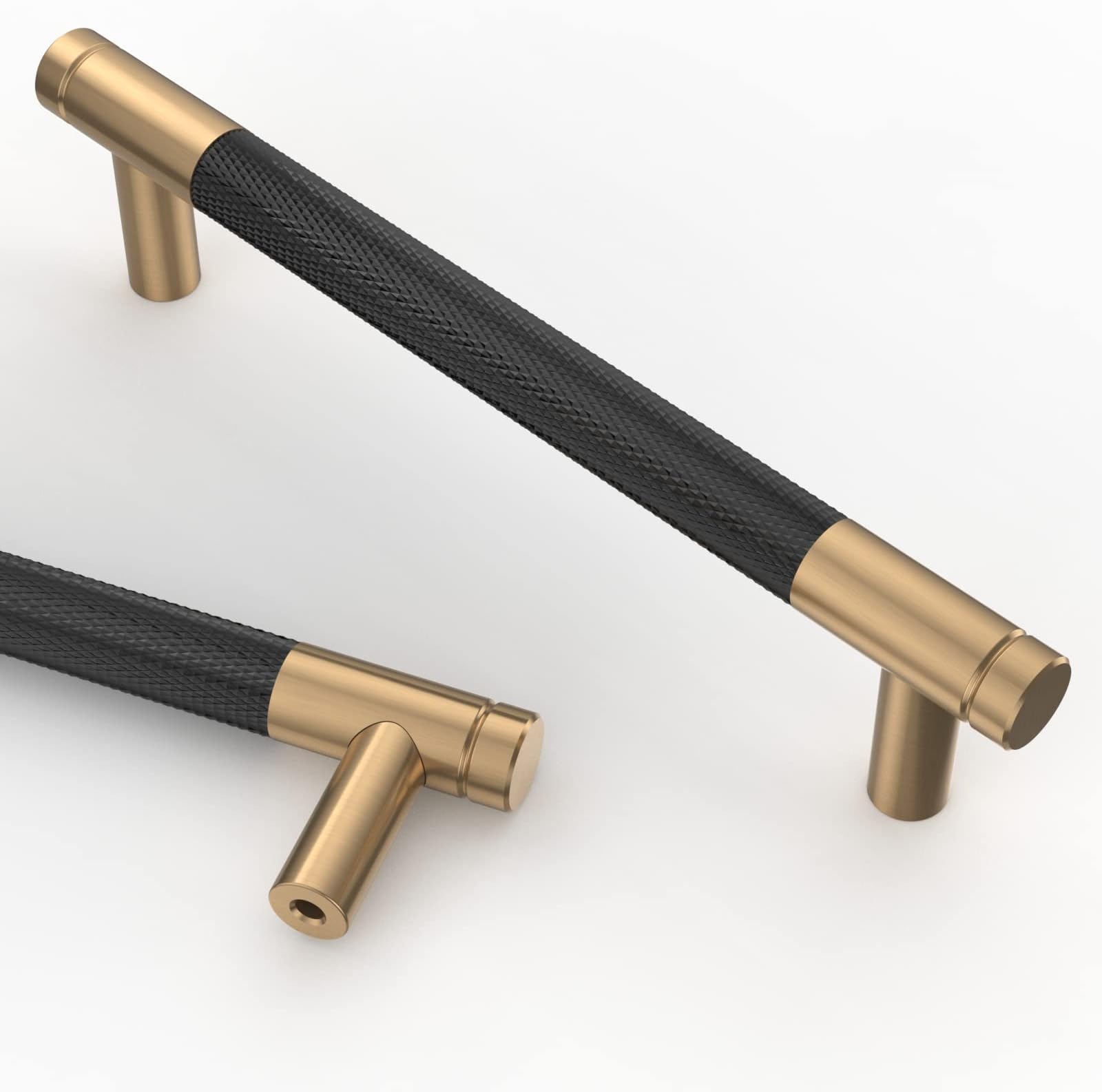 Asidrama 10 Pack 5 Inch(128mm) Matte Black and Champagne Bronze Cabinet Pulls Knurled Cabinet Handles Cupboard Handles Kitchen Cabinet Hardware for Cupboard Drawer Pulls