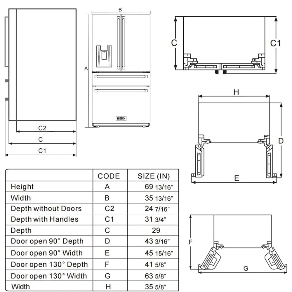 KOSTCH 21.6 Cu.Ft French Door Refrigerator with Ice/Water Dispenser, Stainless Steel with Bronze Handles, Energy Star Certified on Fridge.com