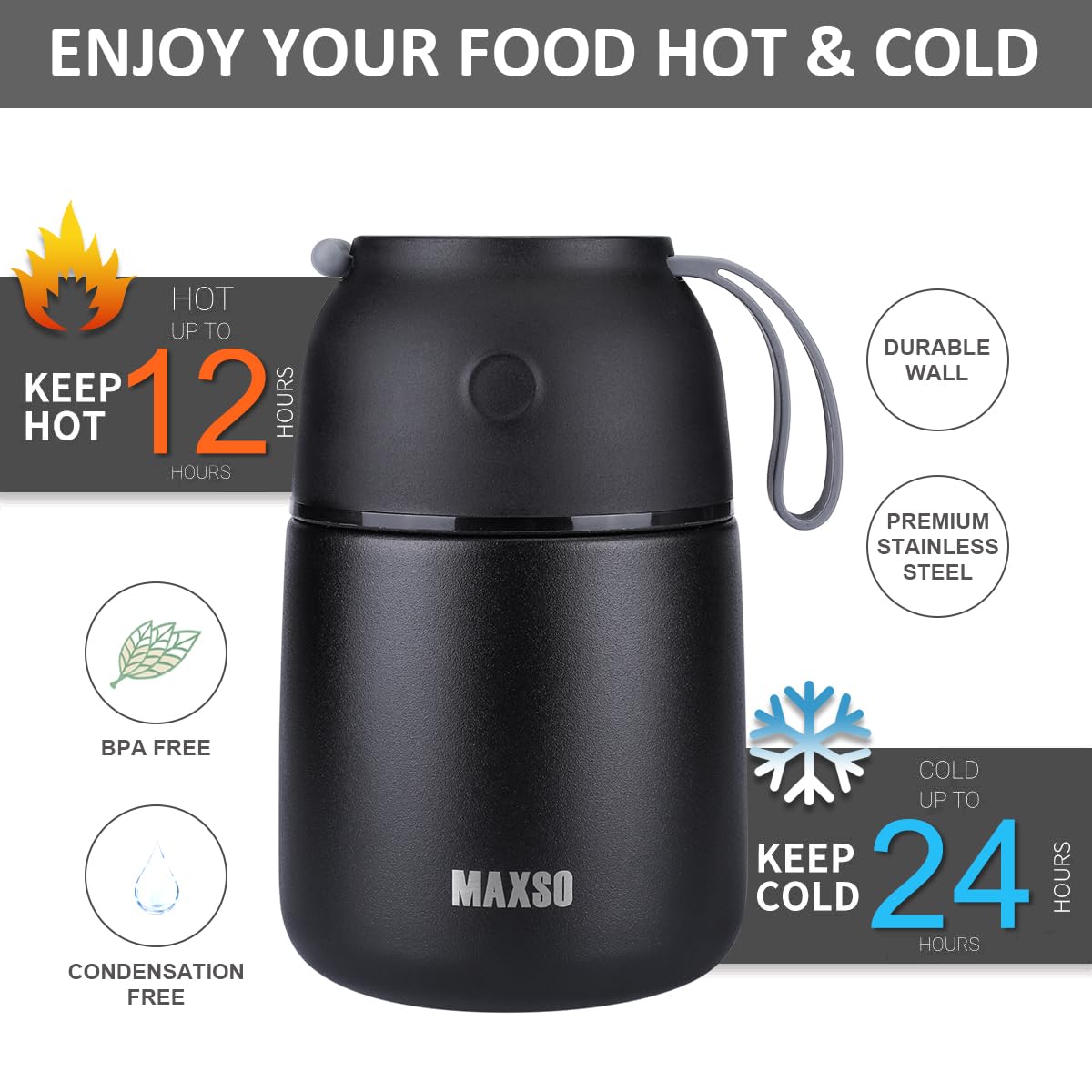 Isolierter Thermobehälter für heiße und kalte Speisen für Kinder und Erwachsene, 17 & 680 ml Suppe, Thermobehälter für heiße Speisen, dreilagige Isolierung, Edelstahl-Lebensmittelbehälter mit Löffel,