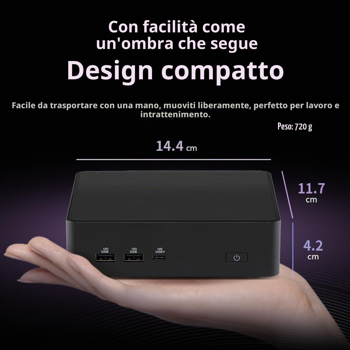 NUC 16 Pro Mini PC NUC16GDKU7, processore Intel Core Ultra 7 356H, Wi-Fi 7, Bluetooth 6.0, Dual 2.5G LAN, Thunderbolt 4, nero, 144 mm x 117 mm x 42 mm (16 GB RAM + 512 GB SSD)