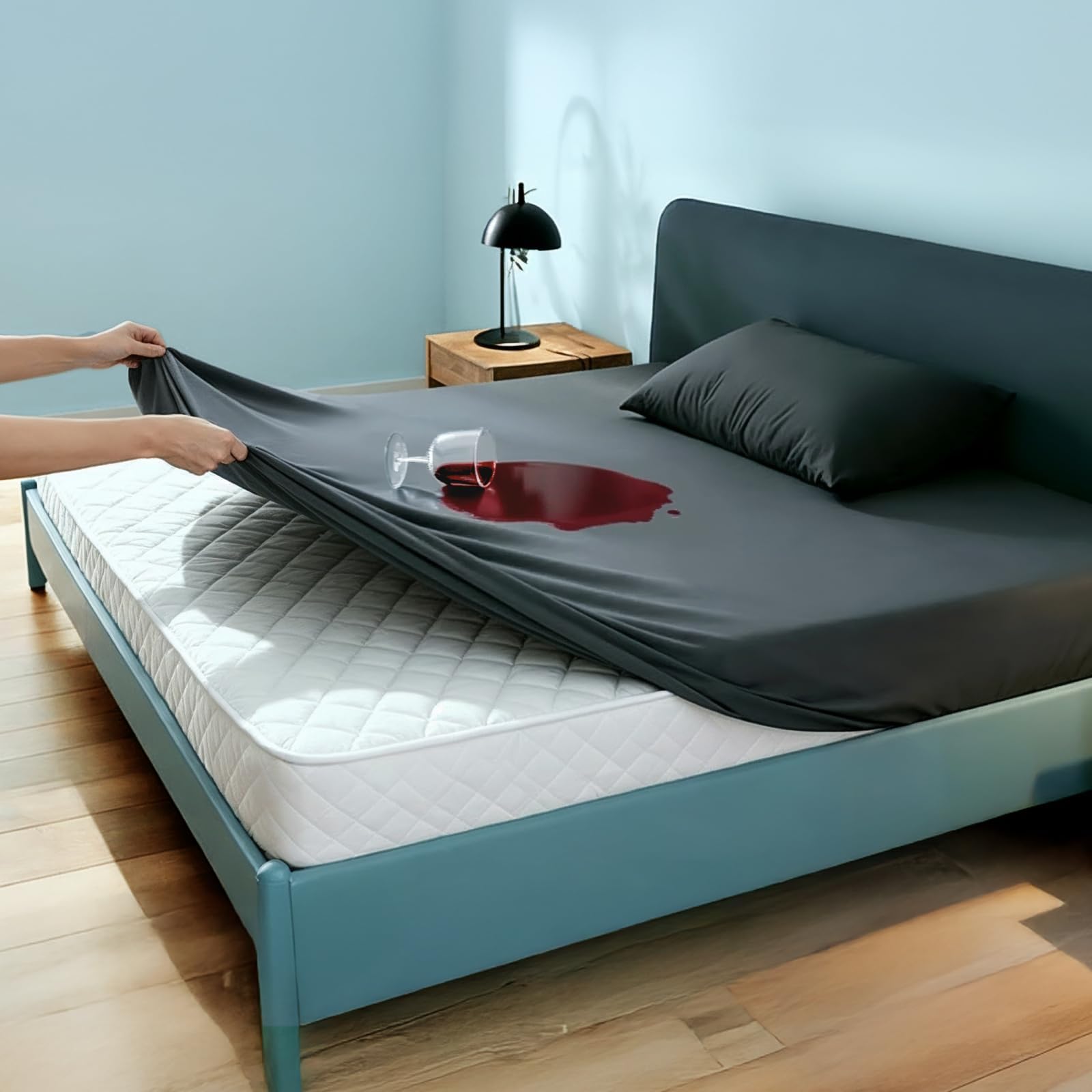 The Sleep Company 100% Waterproof Bamboo Mattress Protector | Upto 10" Deep Pocket | Elastic Fitted Mattress Cover | Noiseless | Smooth Fabric | Machine Washable | King | Grey | 84" X 78"