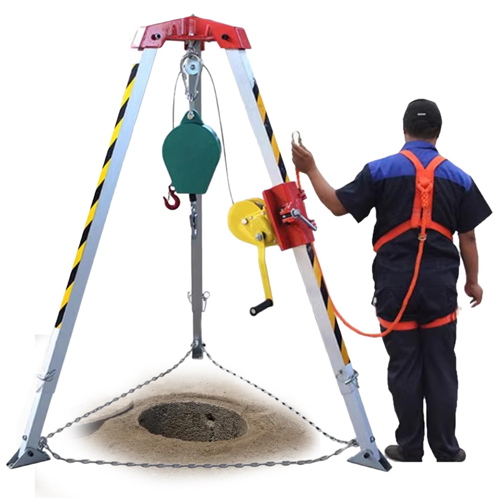 Kit Ajustable de Entrada a Espacios confinados, Equipo de Rescate con elevadores de trípode para pozos de Registro, con anticaídas, arneses de Seguridad y Bolsas de Almacenamiento, Carga de aleación