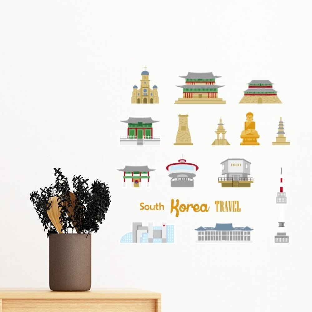 Sticker mural Corée du Sud 80cm déco voyage amovible pour chambre