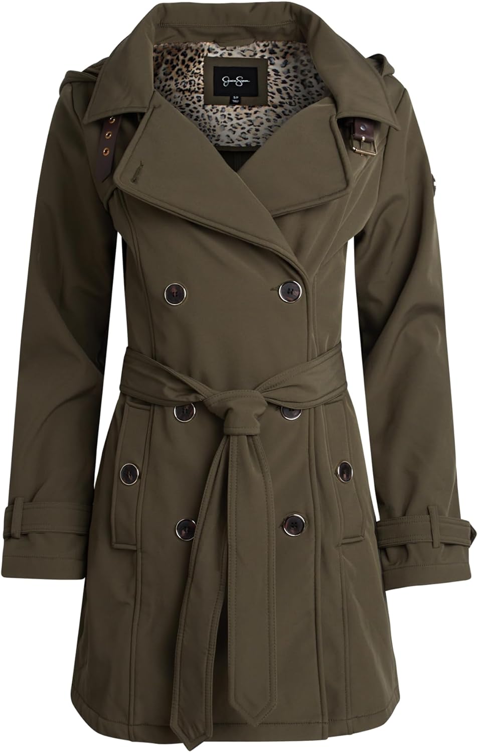 Jessica Simpson Womens Trench Coat - Lightweight Belted Softshell Jacket - Polar Fleece Lined Hooded Long Coat for Women