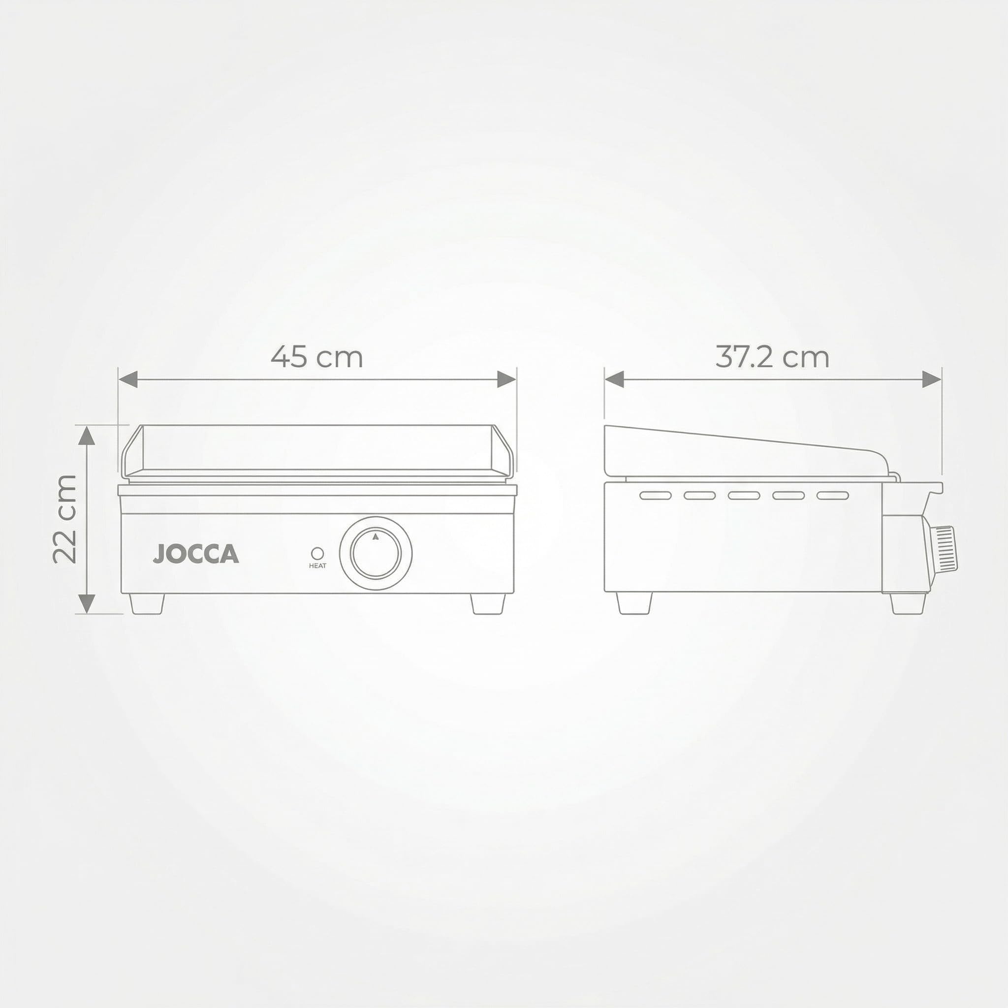 Jocca - Plancha eléctrica Teppanyaki profesional de acero inoxidable | 39,6 × 26 cm | Control térmico hasta 300 °C | 8 programas | Accesorios incluidos | Uso doméstico y profesional