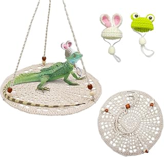 Reptile Hammock Swing Bed & Mini Hats, Lizard Summer Cooling Swing Toy Hanging Swing, Reptile Accessories for Beardied Dragon Leopard Gecko Birds Rats