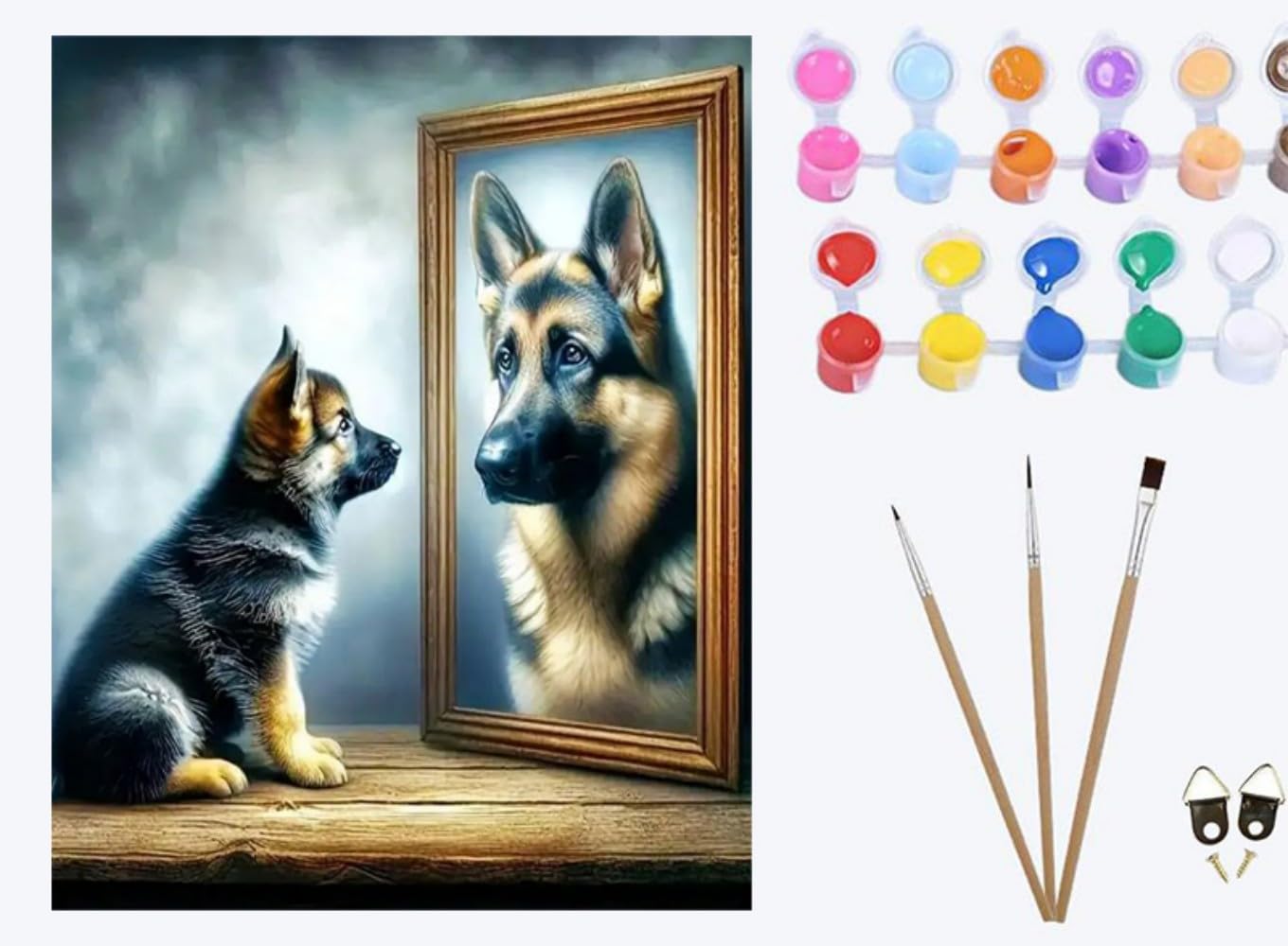 XIAOYOUQIAN Dog Portrait German Shepherd Puppy，Paint by Numbers Kit for Adults Kids, DIY Acrylic Oil Painting Kits for Wall Art Decor Gifts ，40x50cm，Frameless