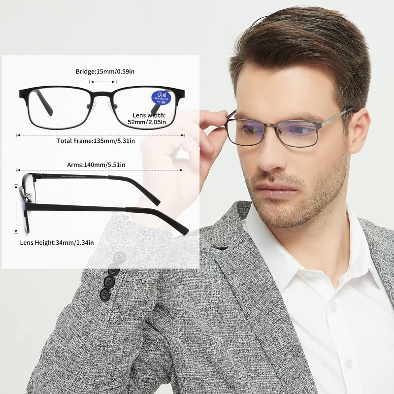AIKLLY Reading Glasses for Men - 3 Pack Blue Light Blocking Men's Metal Readers (3 Pairs Mix Color, 1.5, multiplier_x)