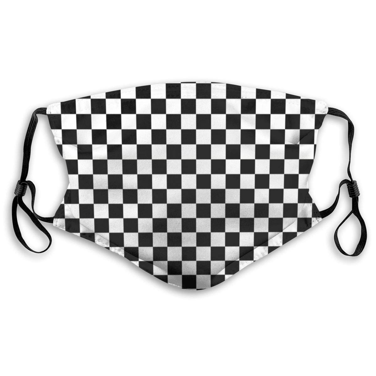 PAUFOGA Cute Mouth Mask with Replaceable PM2.5 Activated Carbon Mask for Metro Fishing, Motorcycle Washable Breathable Exhaust Gas Dust Mask, Race Waving Black and White Checkered Flag