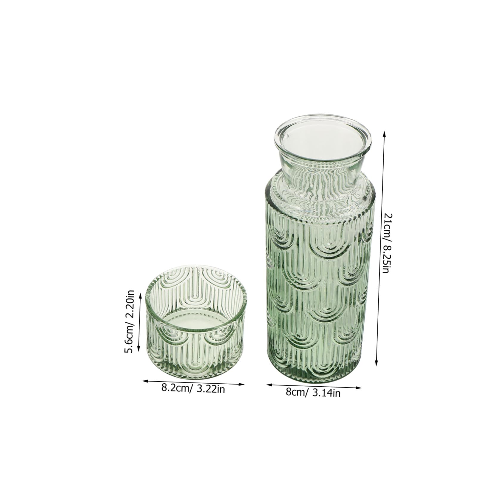 COLLBATH Embossed Glas Wasserbehälter Set mit Trinkbecher Klarer Kaltwasserbehälter und Becher Vielseitig für Saft Milch Mundspülung Kompakt für Nachttisch und Kleine Haushalte