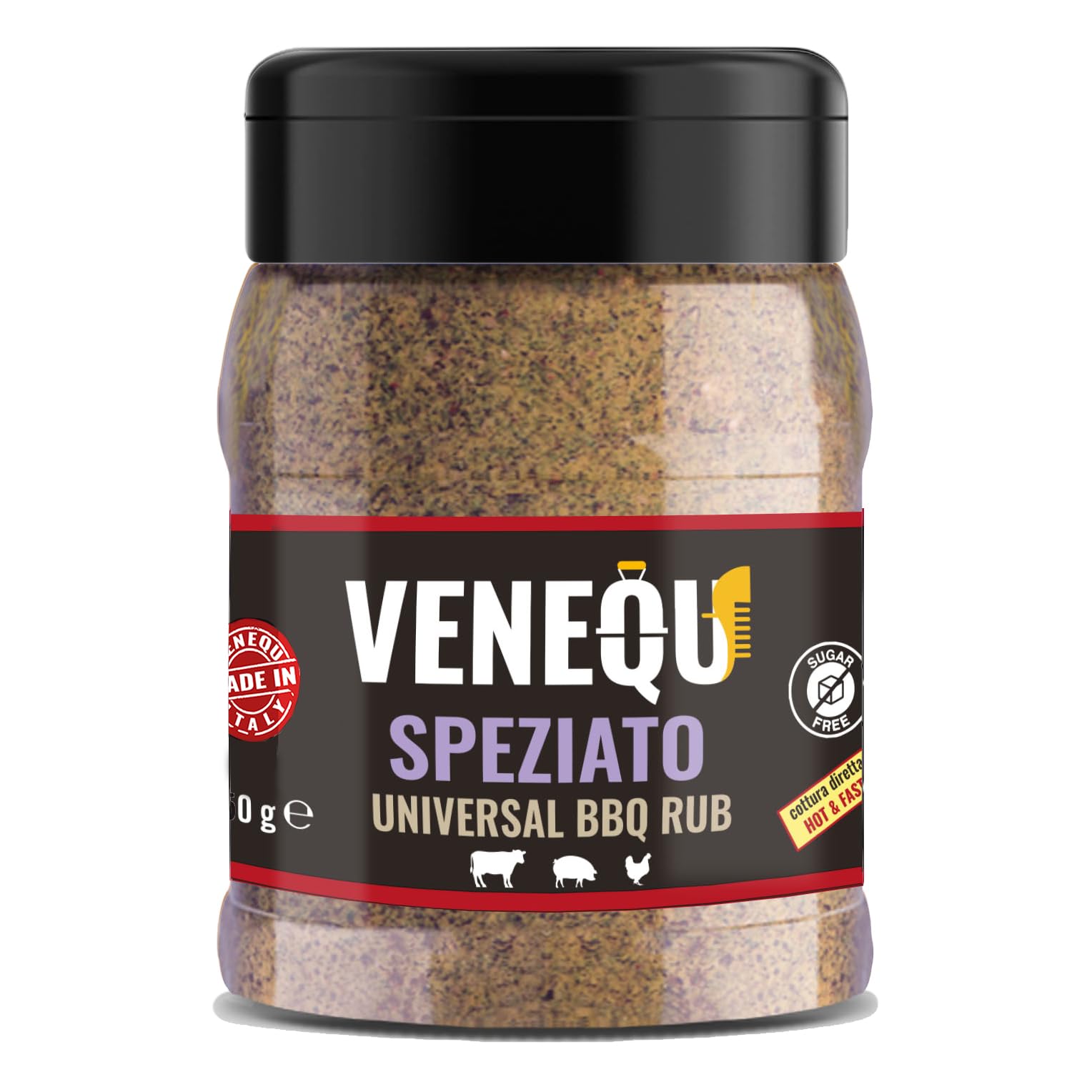 VENEQU BBQ Dry Rubs Gourmet Set #3 (150g x 4 Rubs) Made in Italy | 1 x Pork Rub, 1 x Beef Rub, 1 x Aromatic Rub und 1 x Würziger Rub
