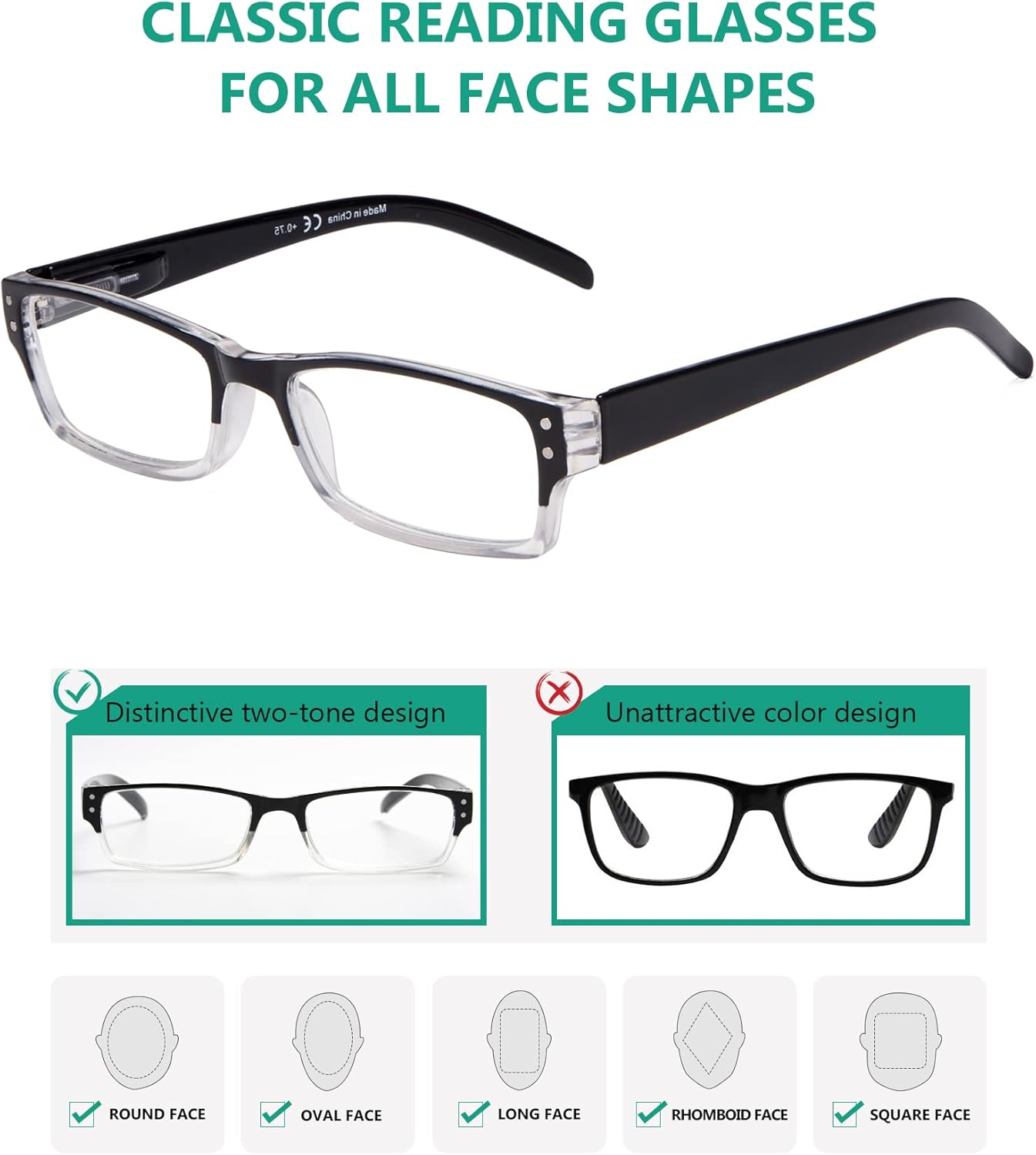 Eyekepper Reading Glasses-4 Pack Include Reading Sunglasses for Women Men Reading Under The Sun,Two-Tone Reader Eyeglasses