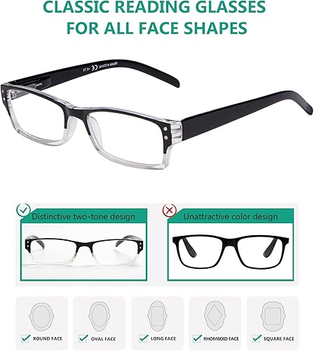 Miniatura 10 de Eyekepper Paquete de 4 lentes de lectura clásicos para mujeres y hombres, lectores de dos tonos, marco azul-transparente, +1.00