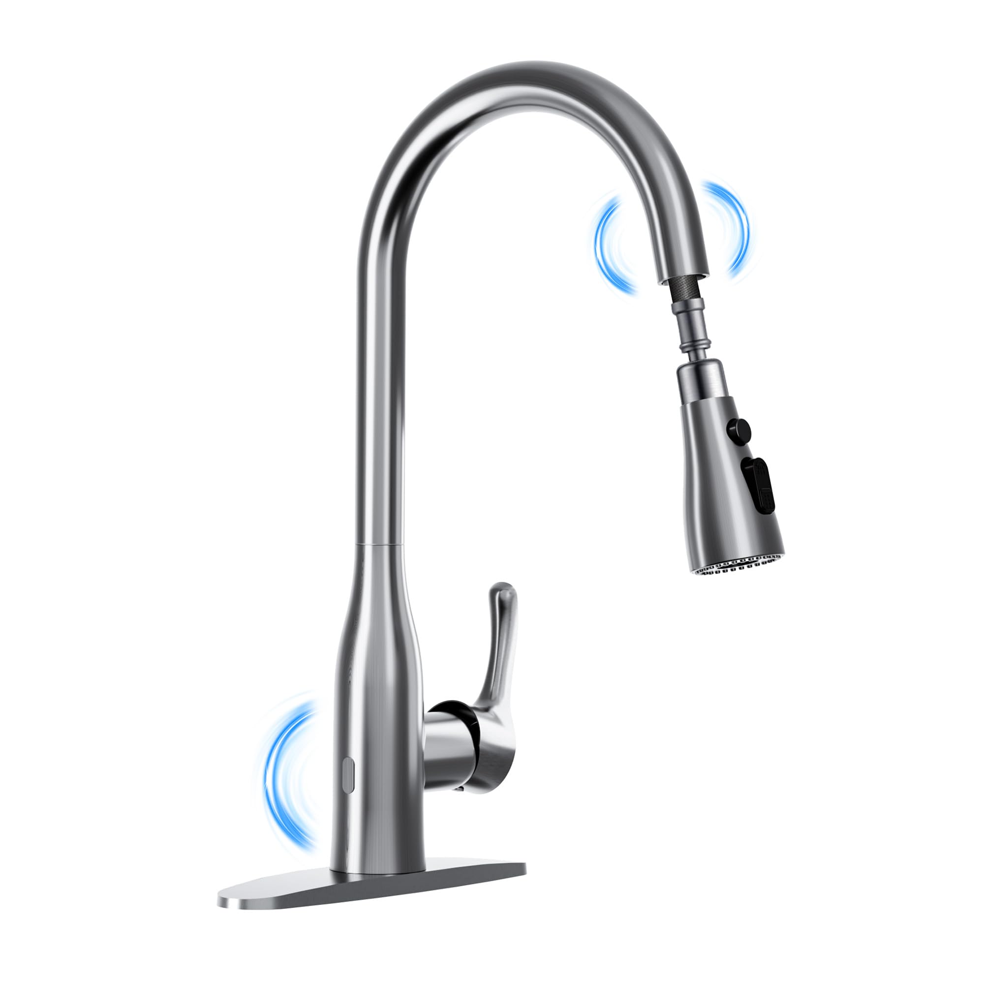 Touchless Kitchen Faucet with Pull Down Sprayer, Dual Sensor Sink Faucets, Stainless Steel Single Handle Faucet for 1 or 3 Hole, Suitable for Farmhouse Laundry Camper Rv Bar