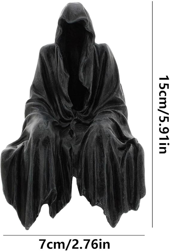 The Creeper Reaper Sitting Statue Devil Hand Statue,Schwarze Robe Gothic Harz Desktop Ornament Figure,Gothic Sensenmann Statue,Resin Desktop Ornament Gothic Sculpture for Halloween Parties