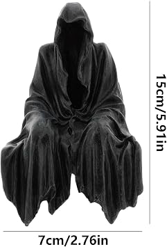 The Creeper Reaper Sitting Statue Devil Hand Statue,Schwarze Robe Gothic Harz Desktop Ornament Figure,Gothic Sensenmann Statue,Resin Desktop Ornament Gothic Sculpture for Halloween Parties