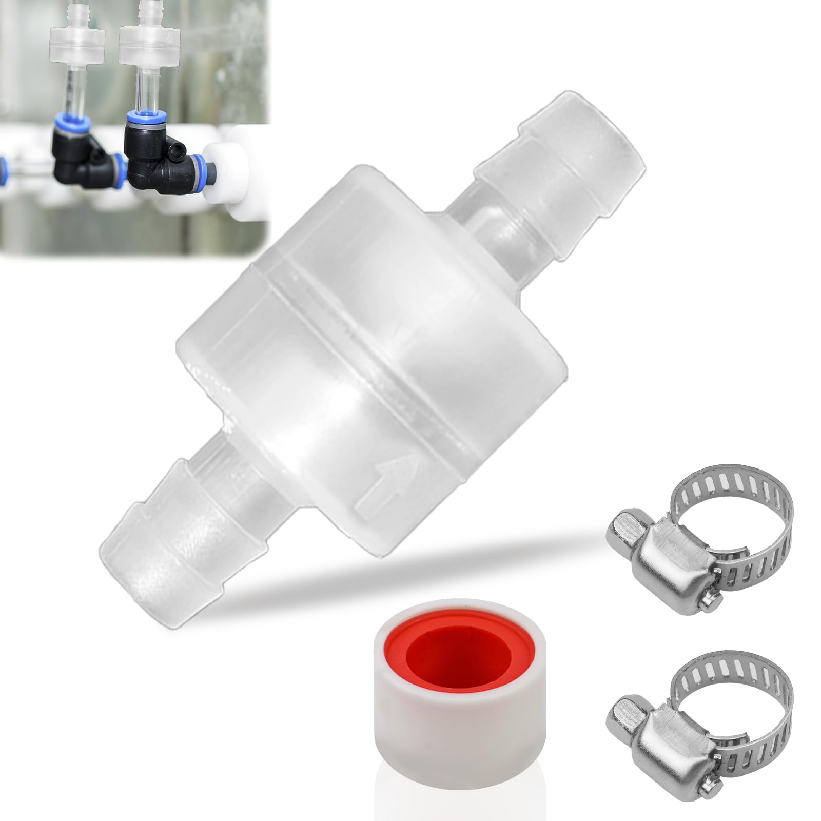 LPZMPZ Kunststoff Einweg Inline Ozon Rückschlagventil Plastic Check Valve für Schlauch von 9 bis 10 MM Durchmesser Aquarium Wasser Kraftstoff Gas Luft Water mit 2 Schlauchschellen