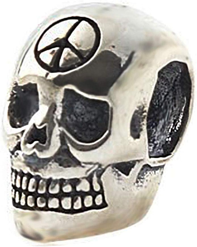 Antique 925 Sterling Silver Skull Beads Halloween Charm fit Bracelet & Necklace