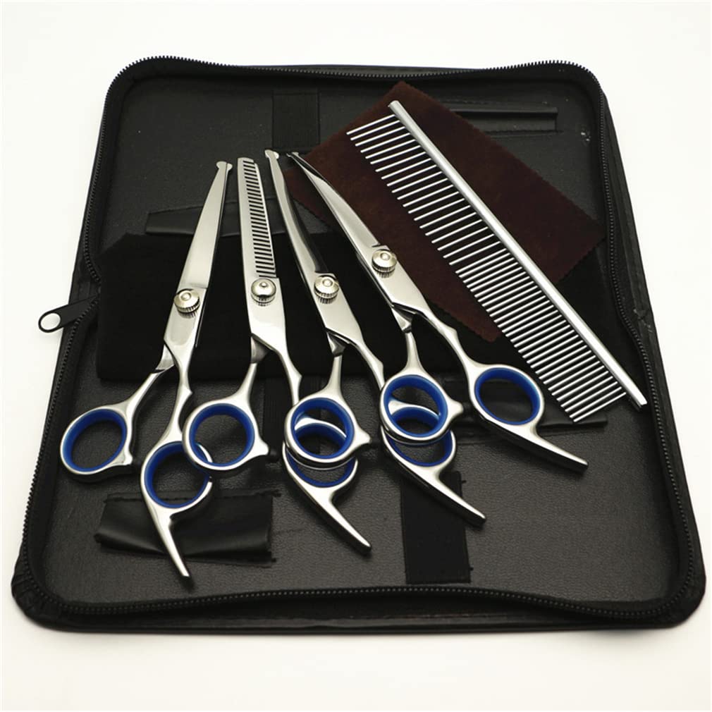 Forbici da 6,0 Pollici per Cani da 6,0 Pollici Set con Punta Rotonda di Sicurezza, Pet Hair Drawnning & Deshedding Shears Dritto con Sacchetto di Cuoio, per Cani Cat Cathes Care,5 Pieces
