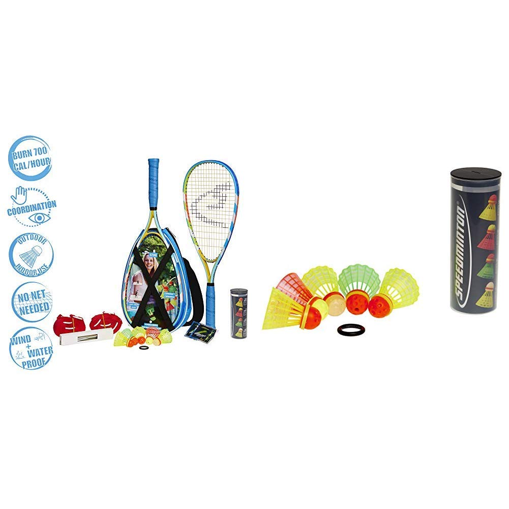 Speedminton® S700 Set – Original Speed Badminton/Crossminton Allround Set inkl. 5 Speeder®, Tasche & Mix Speeder - 5er Pack Speed Badminton/Crossminton Bälle gemischt inkl. Windring