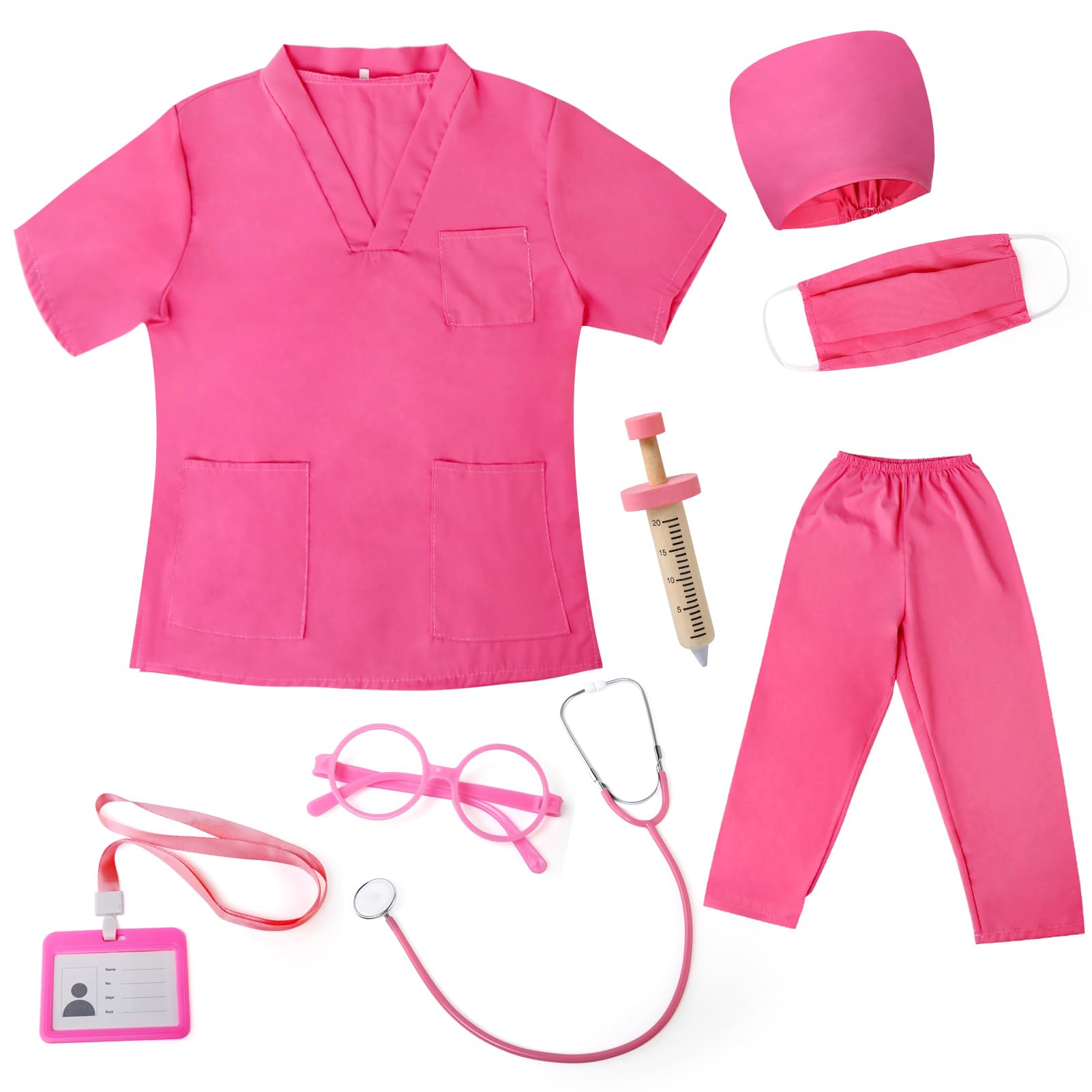 JoyPlus 8 Pcs Kids Doctor Costume Set,Nurse Suit Kit Uniform with Stethoscope