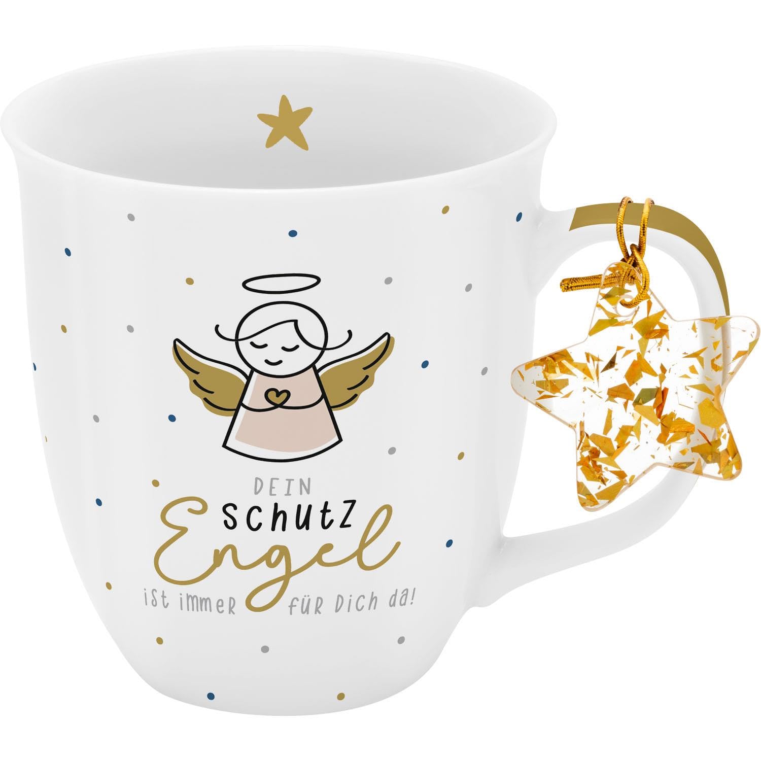 GRUSS & CO Tasse Dein Schutzengel | Sprüche-Tasse, Porzellan, Kaffetasse mit Spruch, 40 cl | Geschenk, Glücksbringer, Silvester | 74412 (Packung mit 4)
