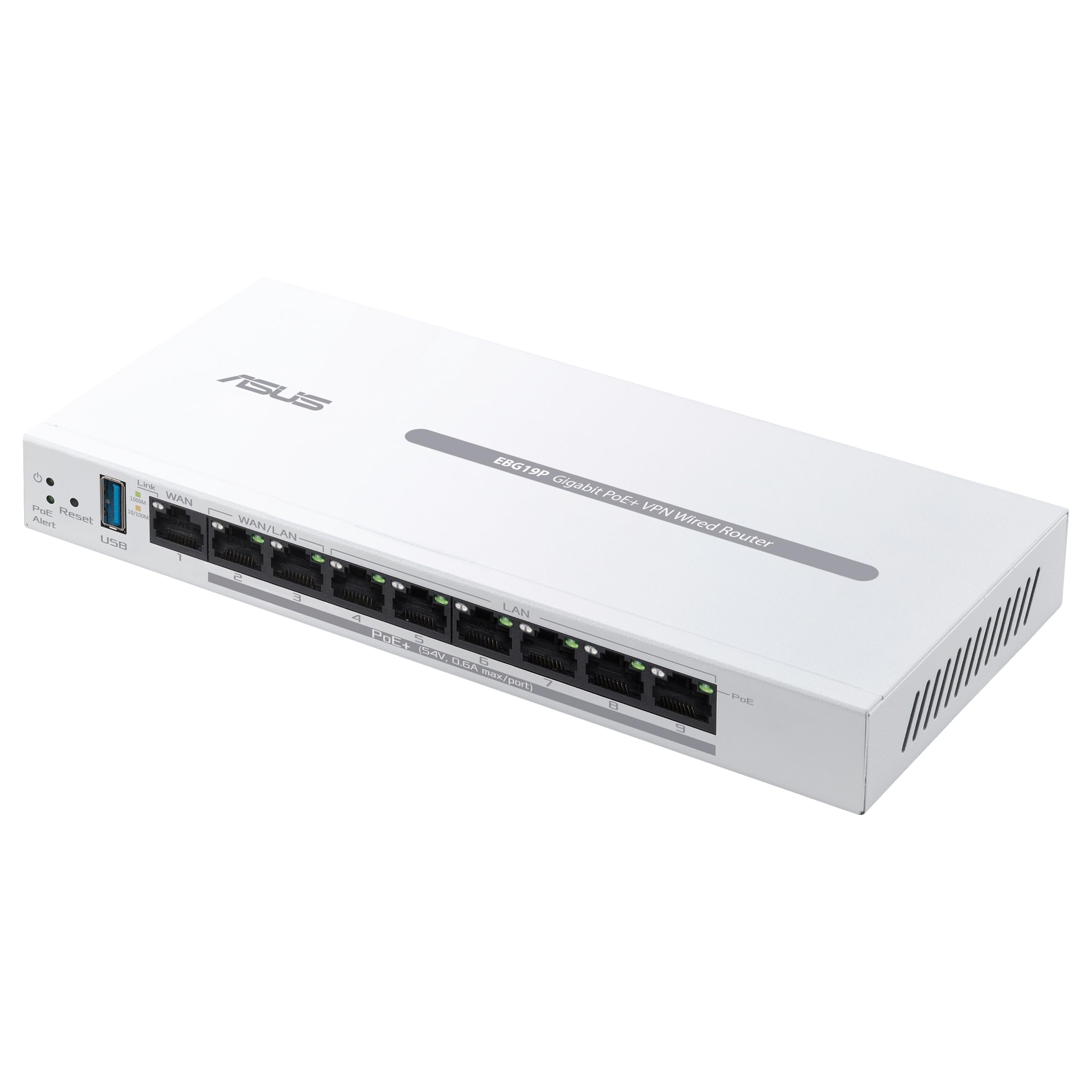 ASUS ExpertWiFi EBG19P, Routeur Filaire Gigabit PoE+ VPN, 8 Ports PoE+, 123W, Jusqu'à 3 Ports WAN ethernet + 1 USB WAN, Idéal pour Les AP, Sécurité réseau de qualité Commerciale