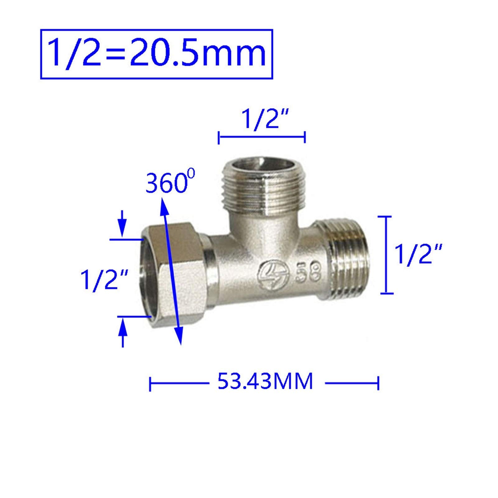 Schlauchverbinder Messing 1/2 Zoll Gewindearmatur T-Stück T-förmige 3-Wege-Wasserteiler-Rohr-Anschlussadapter 10 Stück (Color : F)