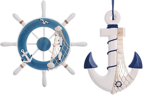 Miniatura 6 de GengGeng Paquete de 2 decoraciones de pared de ancla náutica de 13 pulgadas, decoraciones de playa para el hogar, decoraciones náuticas para el