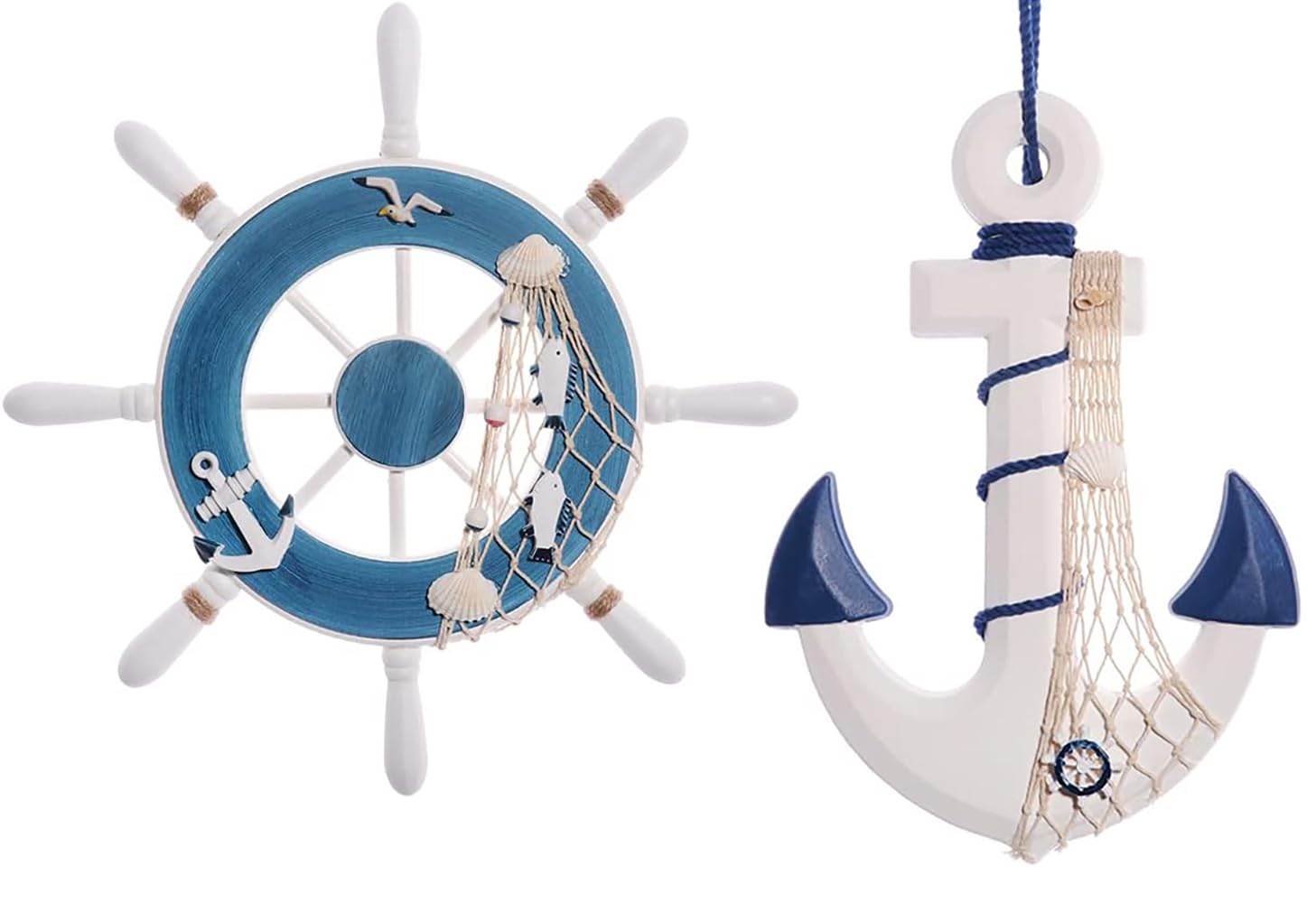 GengGeng 2 Pack 13" Nautical Anchor Wall Decor, Beach & Nautical Theme, Wooden Anchor & Wheel Decor