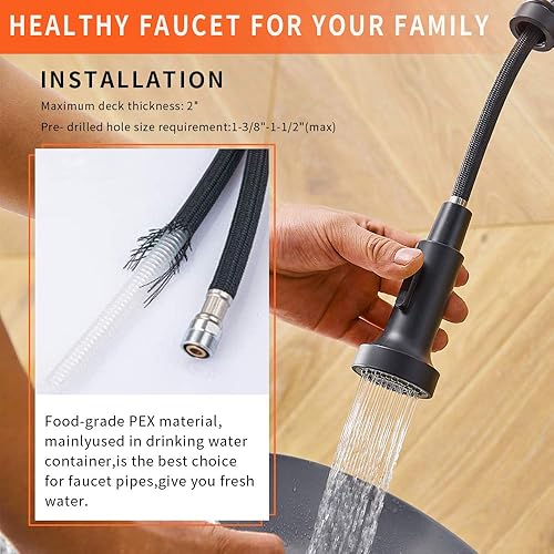 Miniatura 7 de OWOFAN - Grifos para fregadero de cocina, con rociador plegable, de latón macizo, con acabado en níquel cepillado, diseño industrial, con un mango